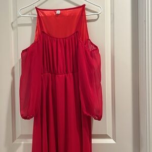 Afibi cold shoulder maxi dress elastic waist/sheer sleeves elastic cuff size S